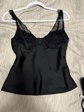 Black Lace-Trim Satin Cami Top - Women Intimates